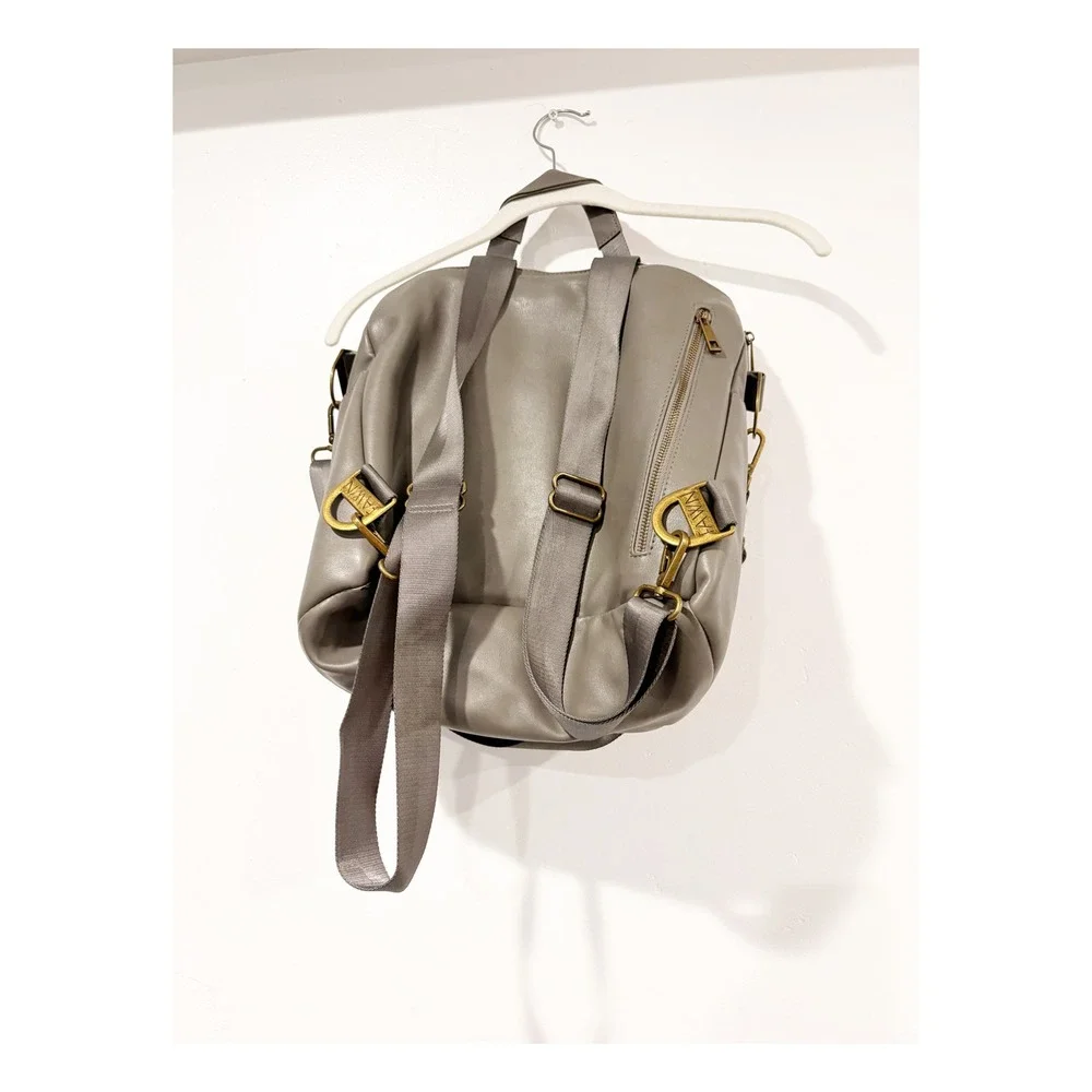 Fawn Design Original Diaper Bag Grey Vegan Leather Convertible Backpack